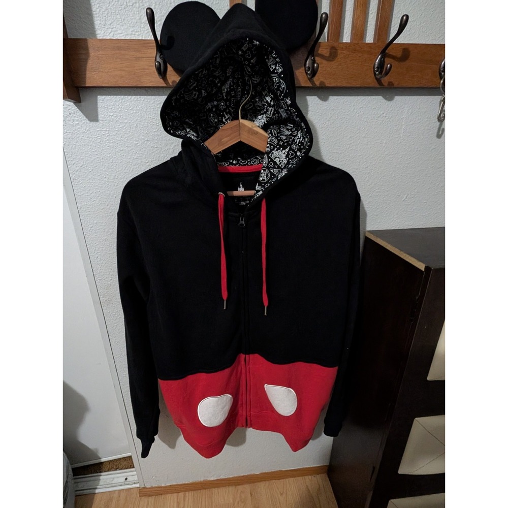 Disney Parks MICKEY MOUSE Hoodie Jacket Men's Medium Ears Pockets Blk/Red NWT - Picture 2 of 10